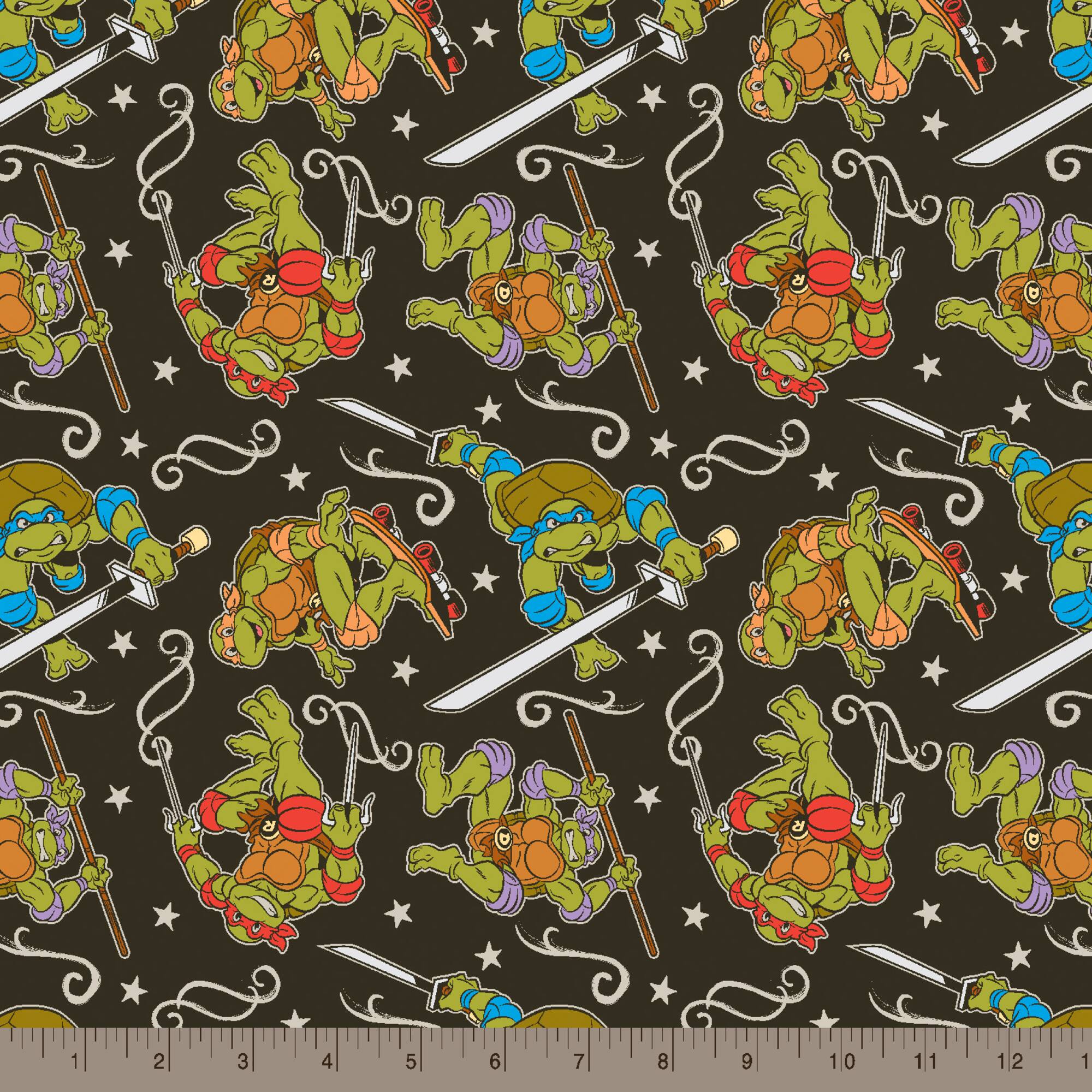 Nickelodeon TMNT Green & Black Turtle Action Cotton Fabric